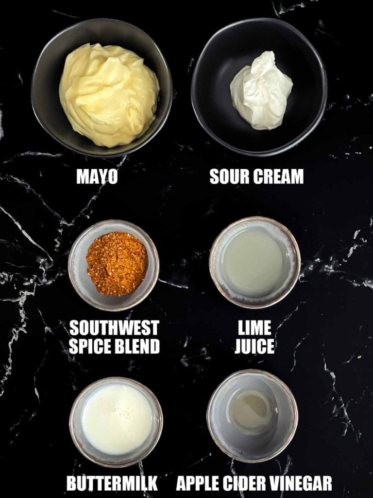 Ingredients for a creamy southwest sauce.