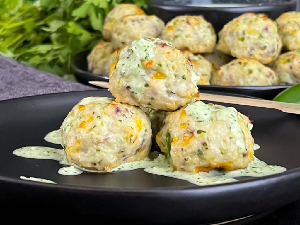Chicken Jalapeno Meatballs on a dark plate.