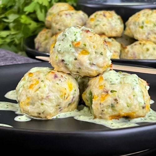 Chicken Jalapeno Meatballs on a dark plate.