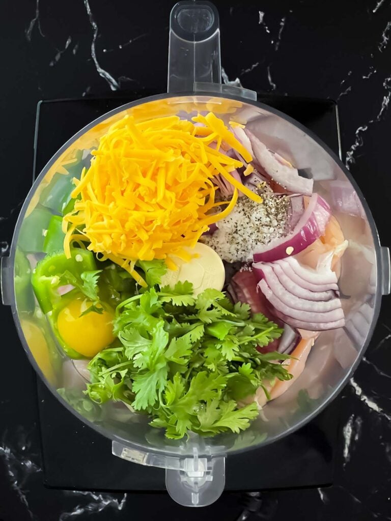 Ingredients in a food processor.