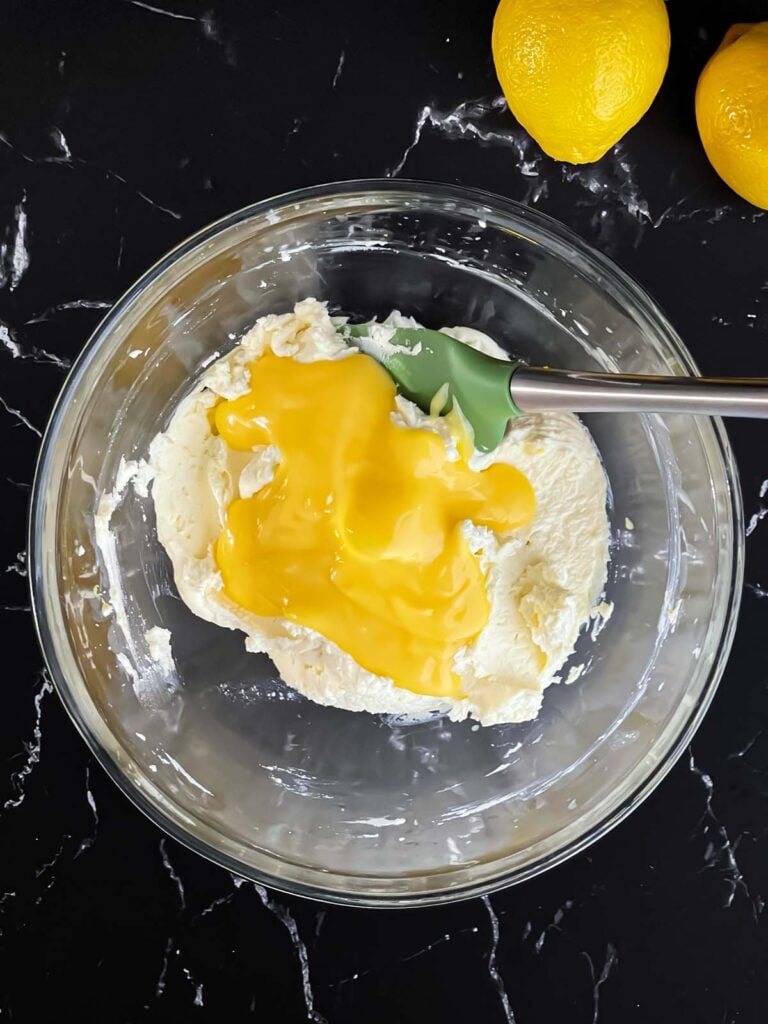 Lemon curd added to the limoncello mascarpone mixture.