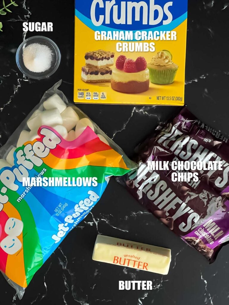 Ingredients needed to make s'mores bars recipe.
