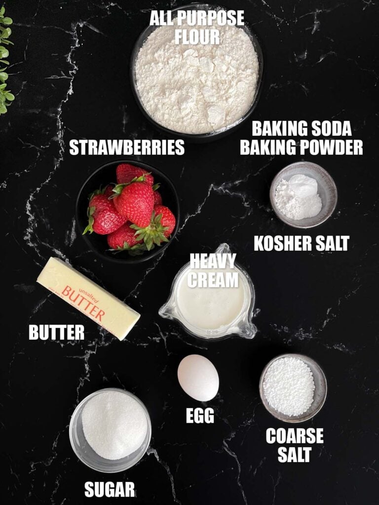 Ingredients for strawberry scones recipe.