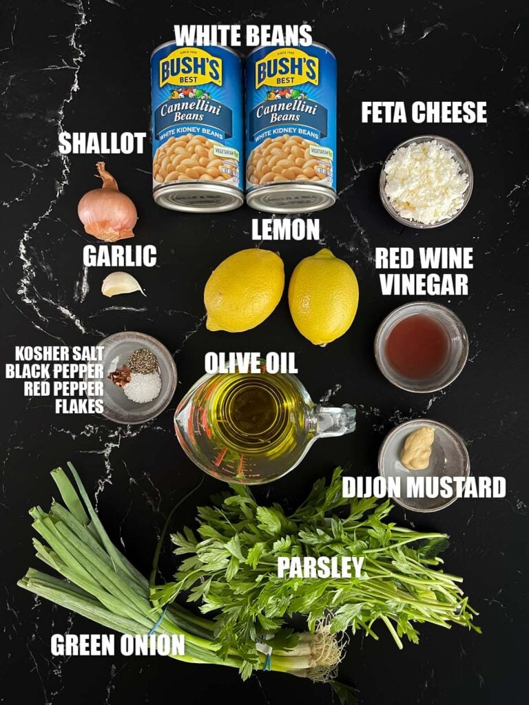 Ingredients needed to make lemon white bean salad.