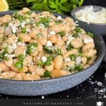 Lemon White Bean Salad in a dark bowl.
