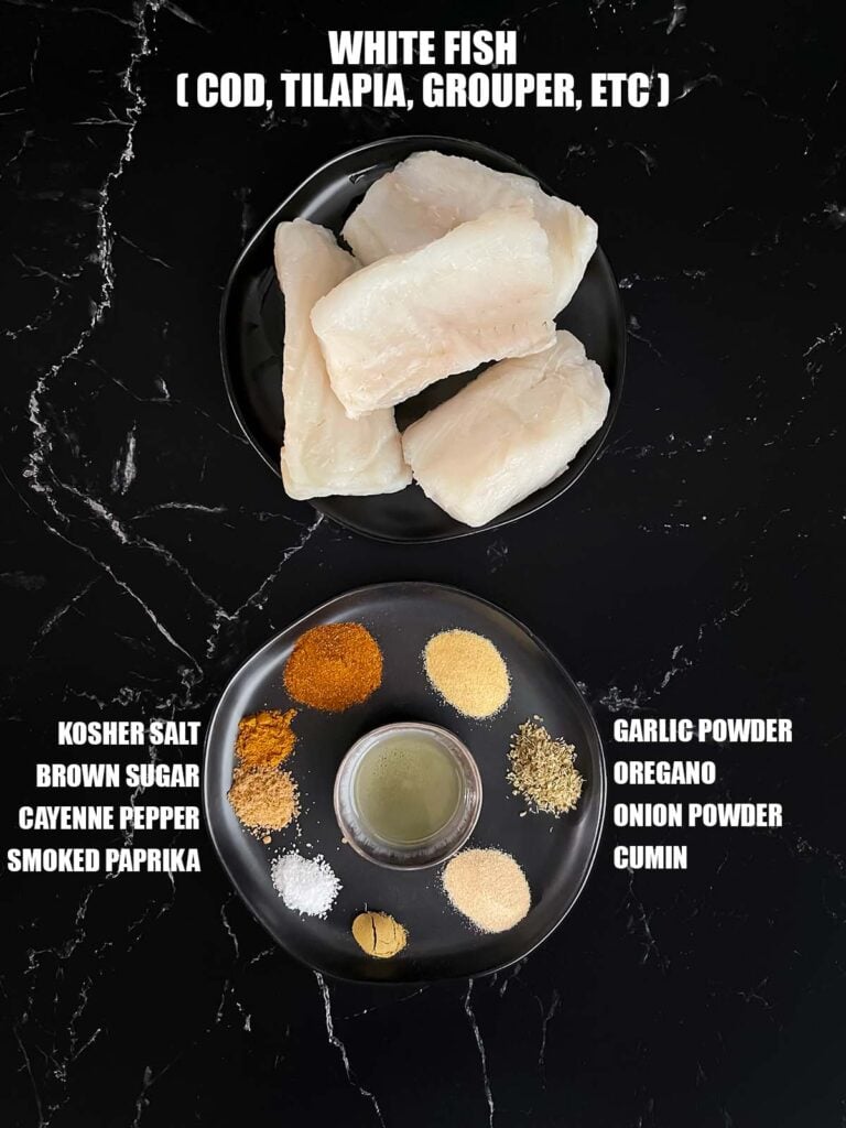 Ingredients for blackened fish tacos.