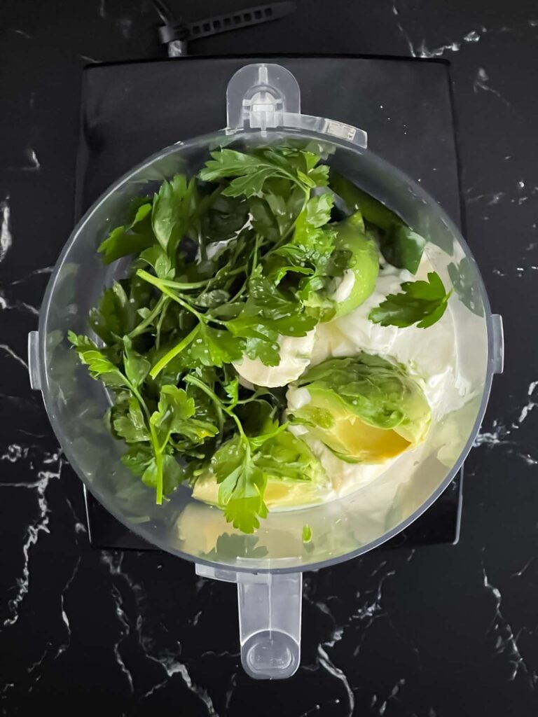 Ingredients in a food processor.