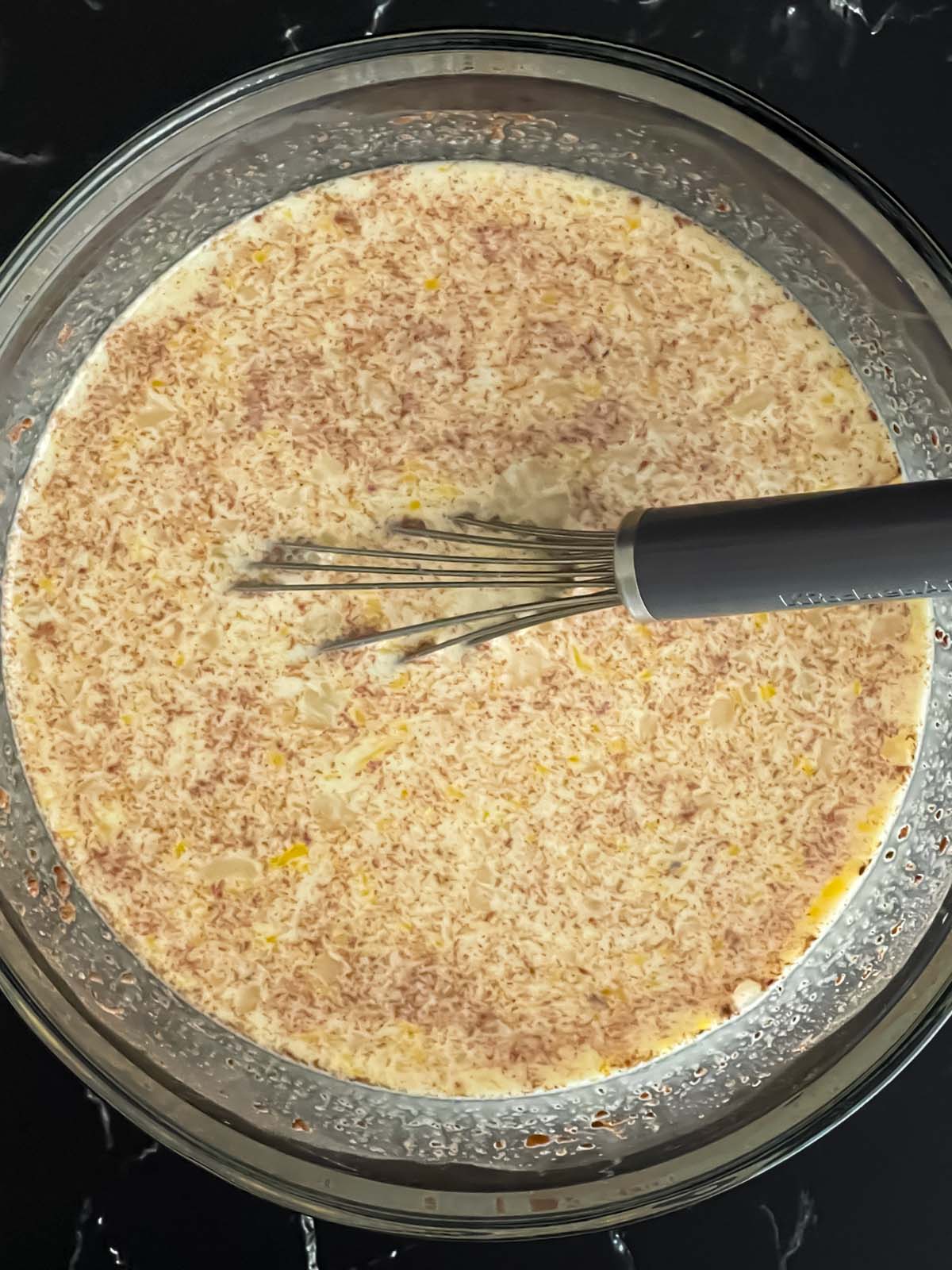 Custard mixture for bread pudding.