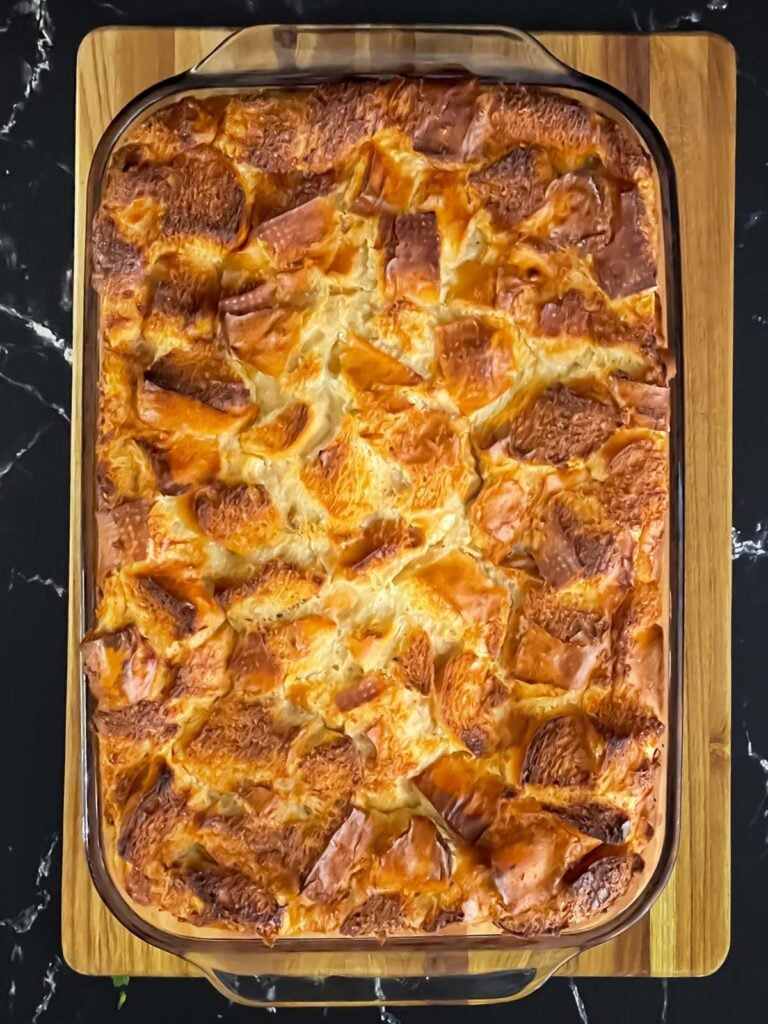 Baked bread pudding.