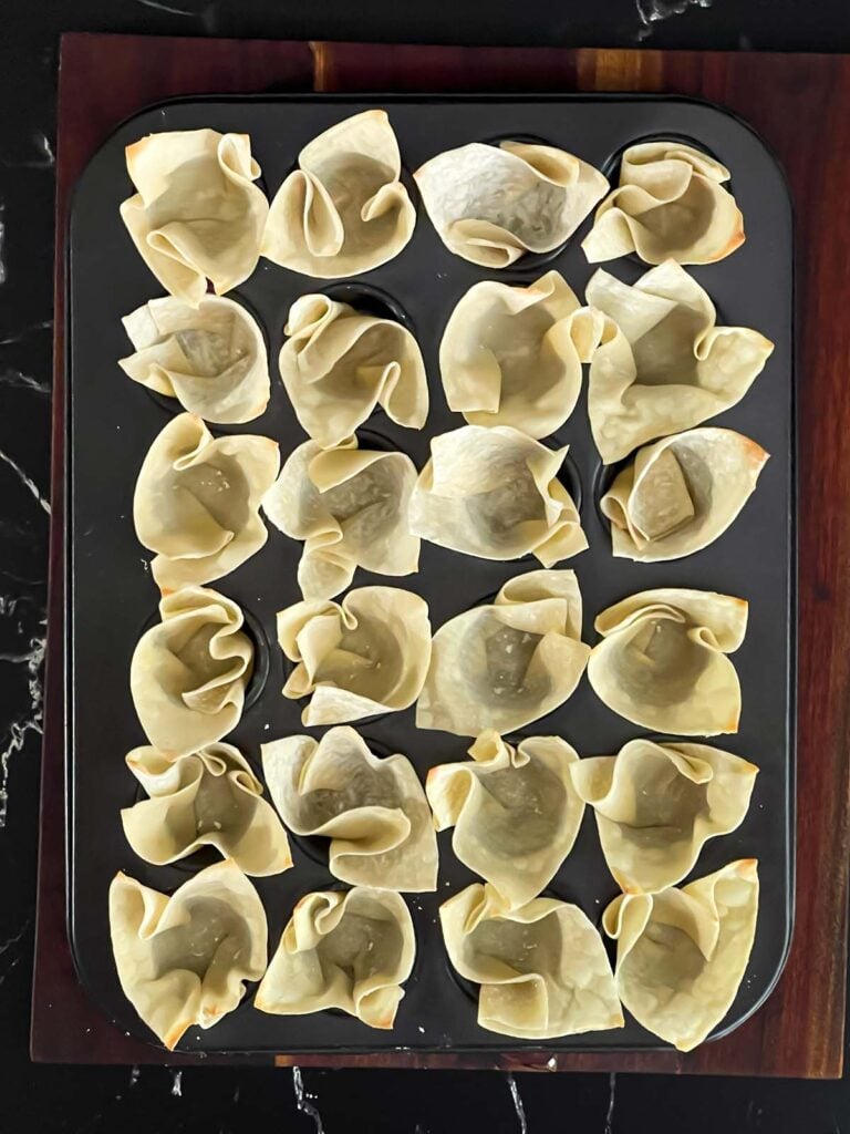 Wonton wrappers baked for five minutes.