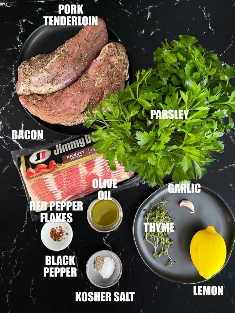 Ingredients need to make bacon wrapped grilled pork tenderloin.