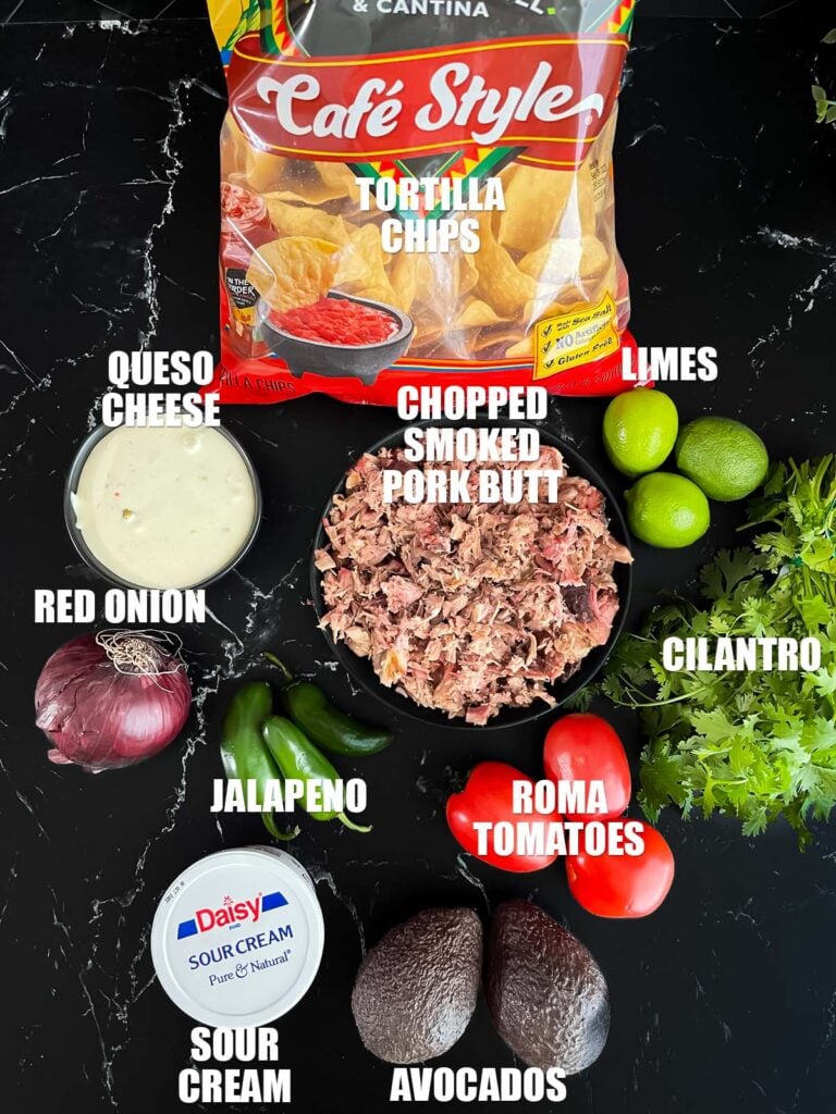 Ingredients for pulled pork nachos.