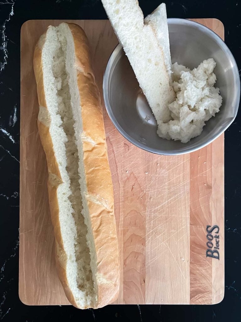 Hollowed out french bread loaf.