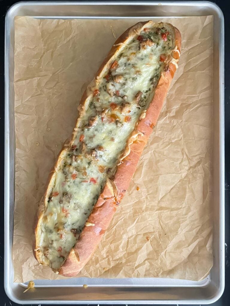 Sausage and Egg Baguette Bake right out of the oven.
