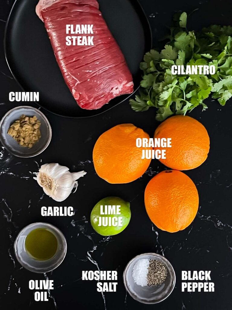 Ingredients for grilled flank steak street tacos.