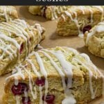 Cranberry orange scones on the prepared baking sheet.