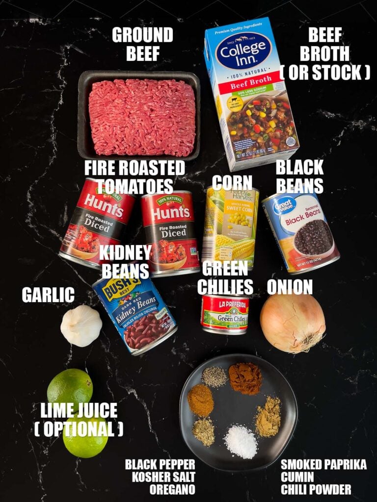 Ingredients needed for Taco soup.