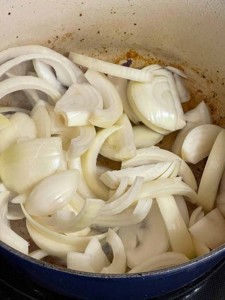 Onions just put into a dutch oven with fond on the bottom.