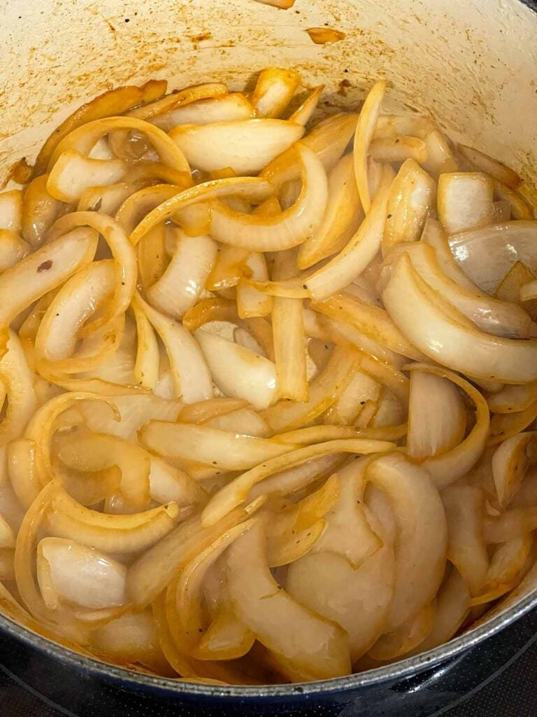 Cooked onion in a dutch oven.