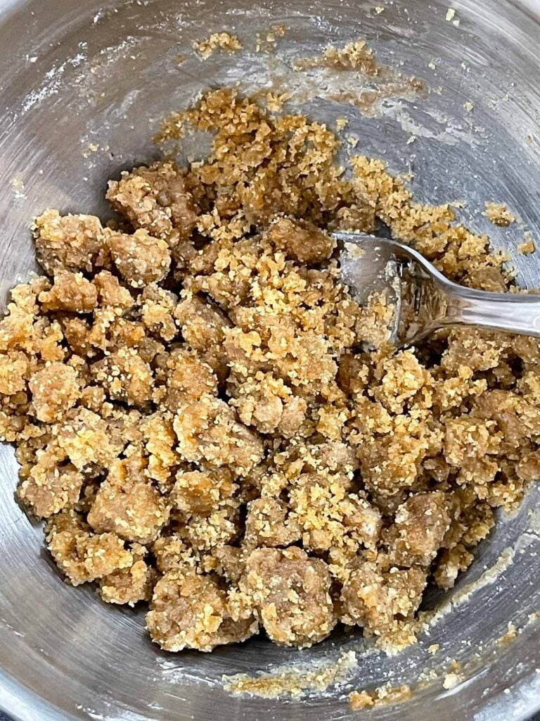 Streusel topping after being refrigerated.