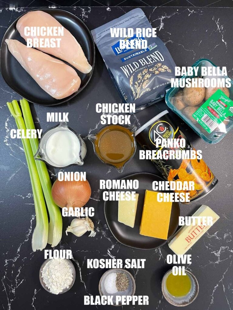 Ingredients for Chicken and wild rice casserole.