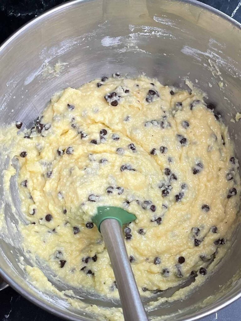 Mini chocolate chips folded into the ricotta cake batter.