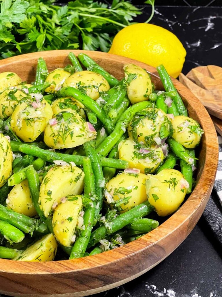 Potato and green bean salad with fresh dill and lemon vinaigrette.
