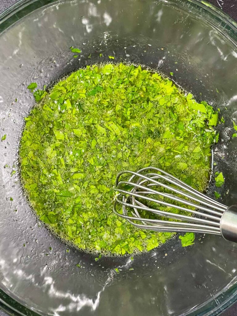 Marinade in a glass bowl.