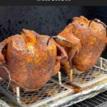 Beer can chicken in a smoker.