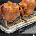 Beer can chicken in a smoker.