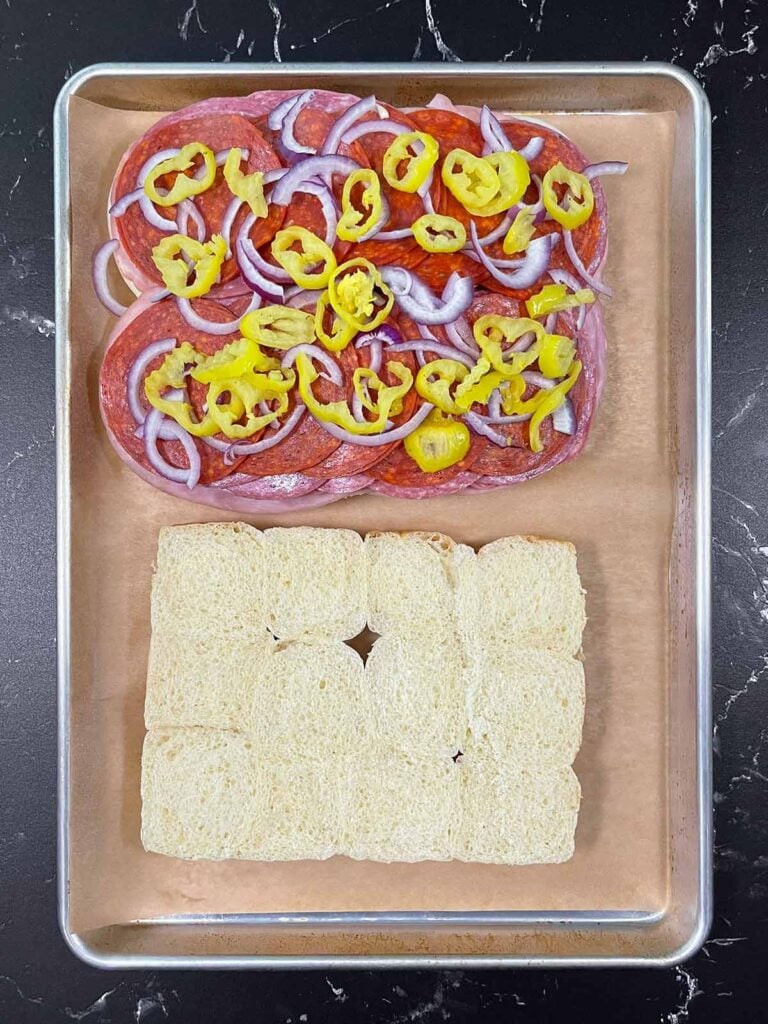 Hot Italian sliders being made