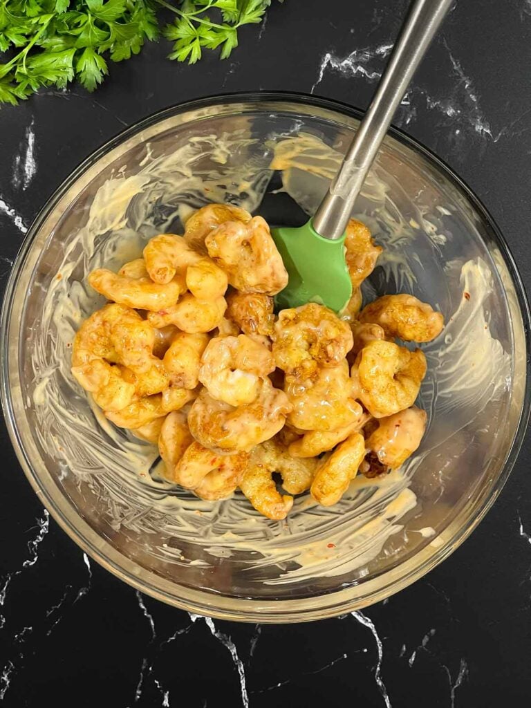 Crispy fried shrimp tossed in creamy Bang Bang sauce until evenly coated.