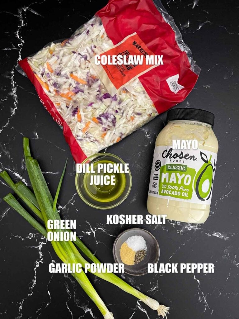 Ingredients needed to make a classic coleslaw.