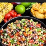 Fresh Cowboy Caviar made with black beans, black-eyed peas, corn, tomatoes, peppers, and cilantro.