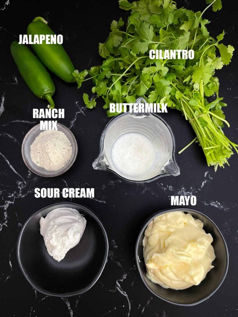 Ingredients for a jalapeno cilantro dressing.