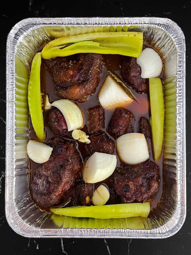Smoked oxtail just into the braise.