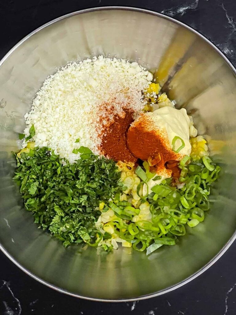 Ingredients for a corn relish for tacos.