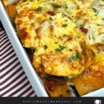 Baked ricotta chicken topped with marinara sauce, melted mozzarella cheese, and fresh parsley.