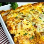 Baked ricotta chicken topped with marinara sauce, melted mozzarella cheese, and fresh parsley.