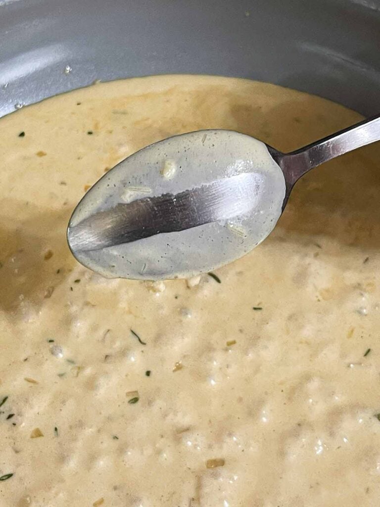 Dijon cream sauce thick enough to coat the back of a spoon.
