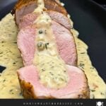 Sliced oven baked pork tenderloin topped with creamy Dijon pan sauce.