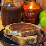 Slow cooker apple butter on a piece of toast.