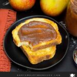 Slow cooker apple butter on a piece of toast.